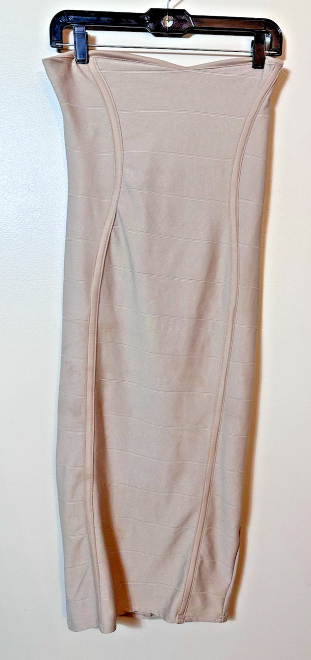 Boohoo Womens Dress US 10 Nude Beige Bandeau Bandage Bodycon Strapless Pull On